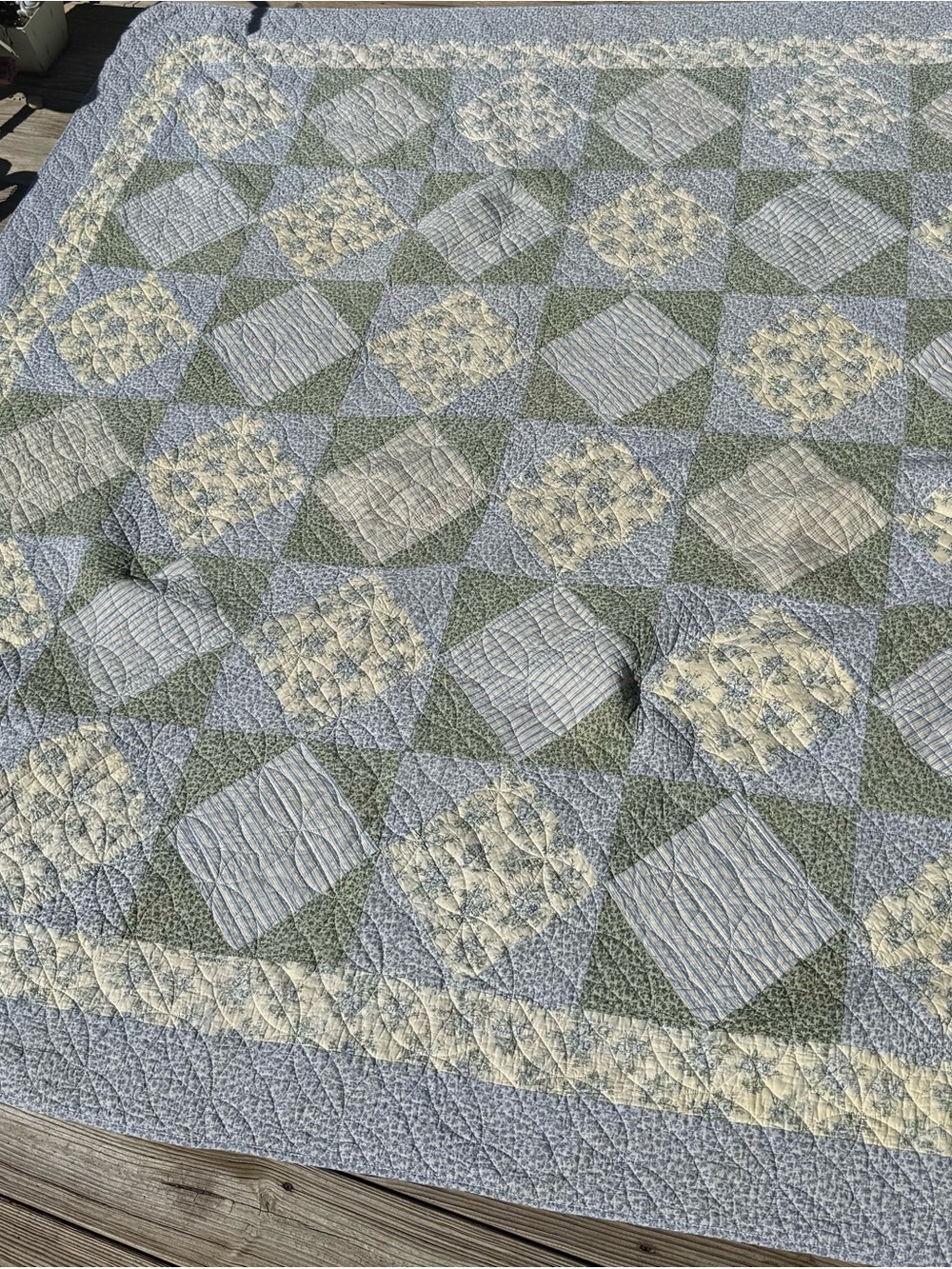 Vintage Cottage Core 86x86” Light Blue Floral Print Quilt